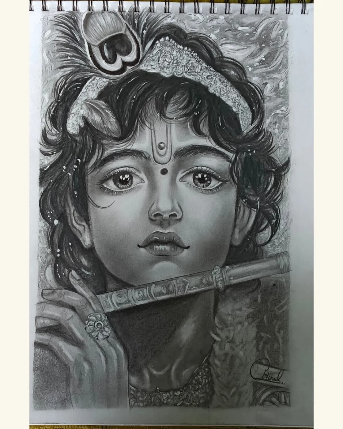 Krishna pencil sketch wall art, photo 1 of 3