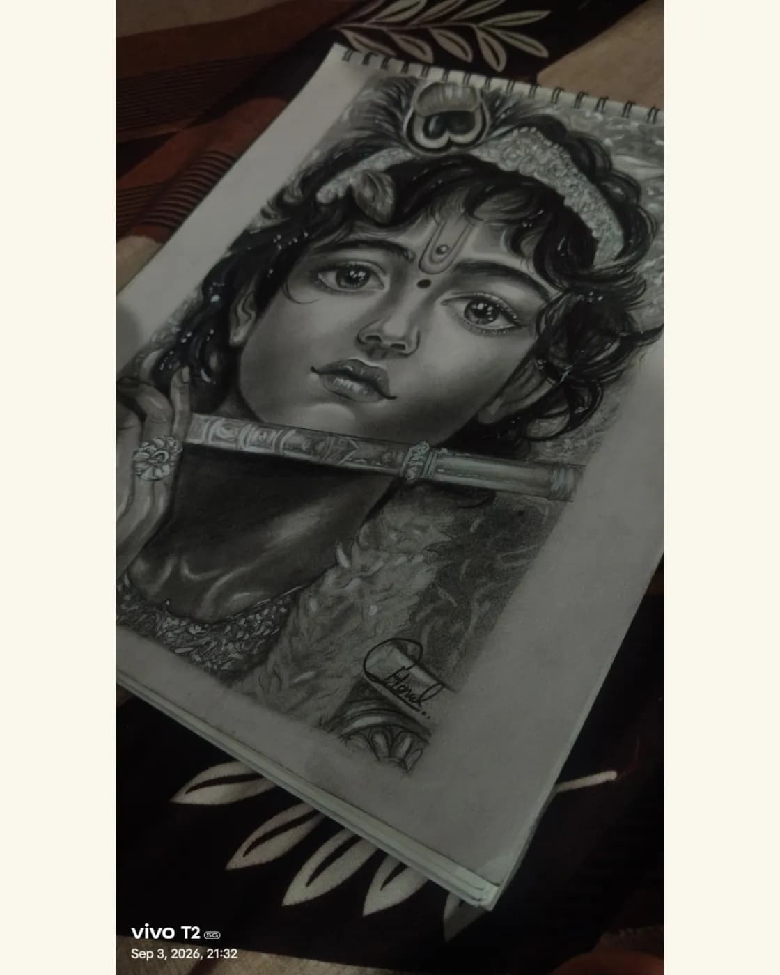 Krishna pencil sketch wall art, photo 3 of 3