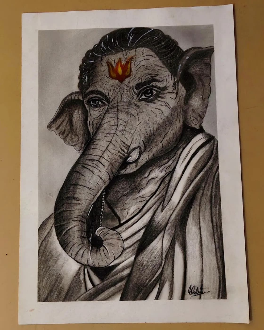Handmade Lord Ganesha Charcoal Sketch, photo 1 of 1
