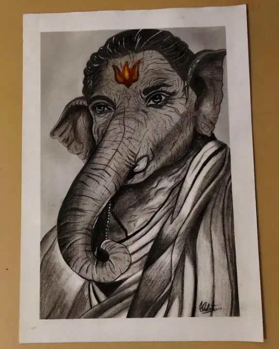 Handmade Lord Ganesha Charcoal Sketch