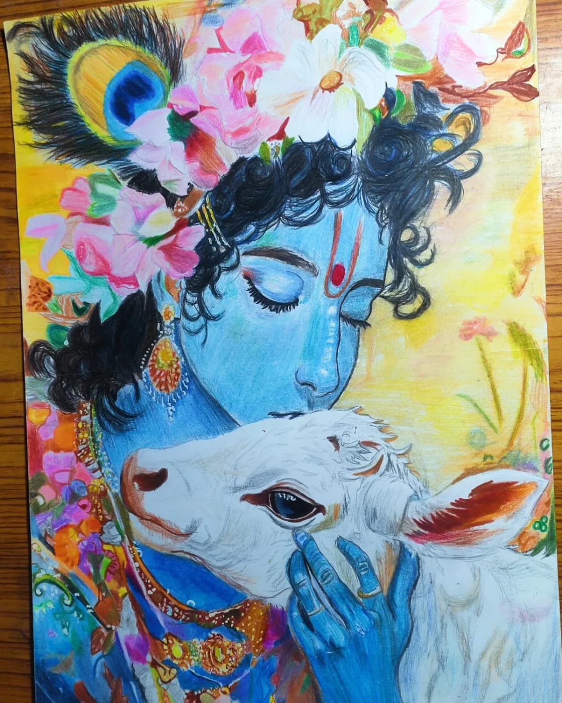 Little Krishna with Calf – Handmade Devotional Artwork, photo 1 of 1
