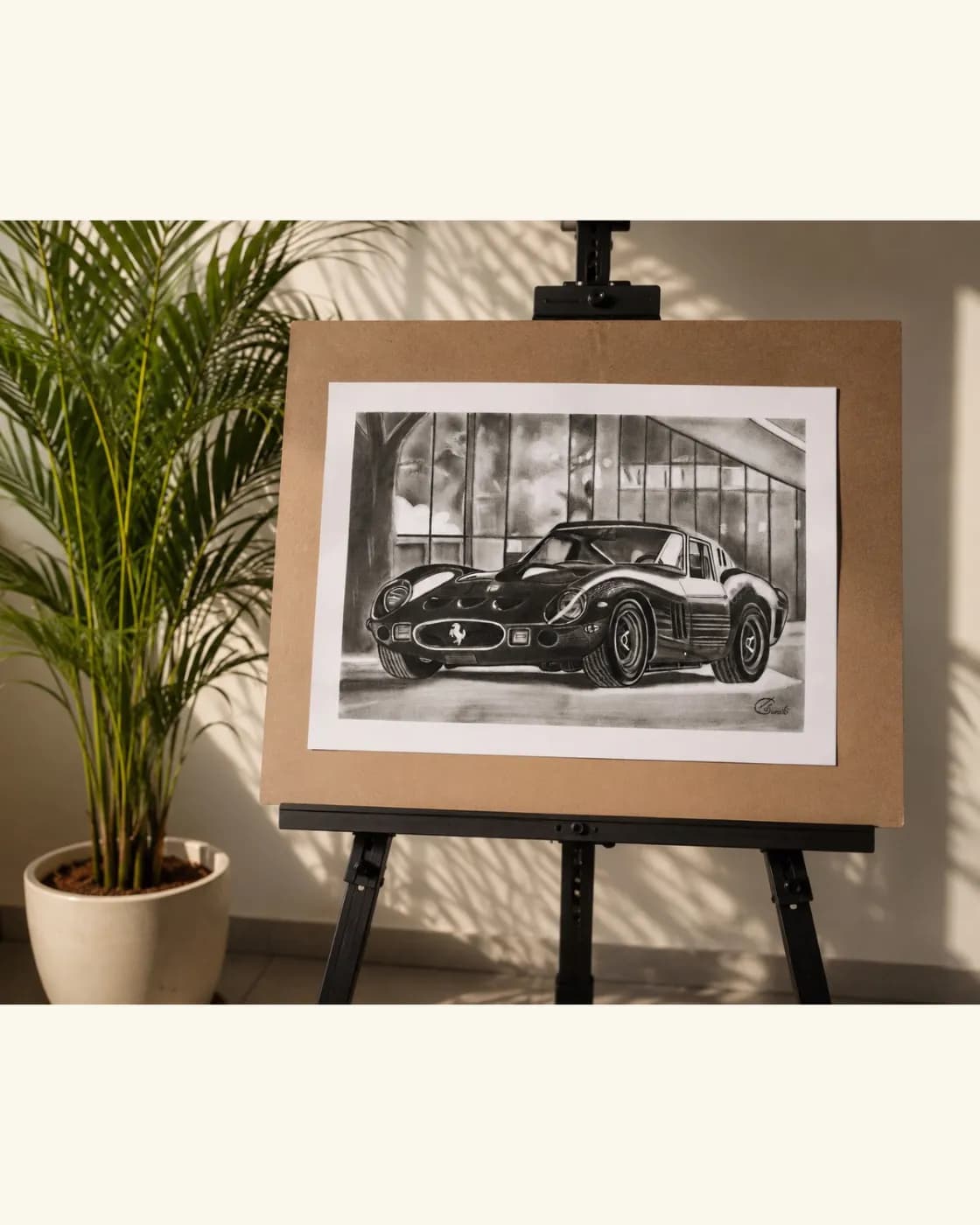 Handmade charcoal car sketch, photo 2 of 3