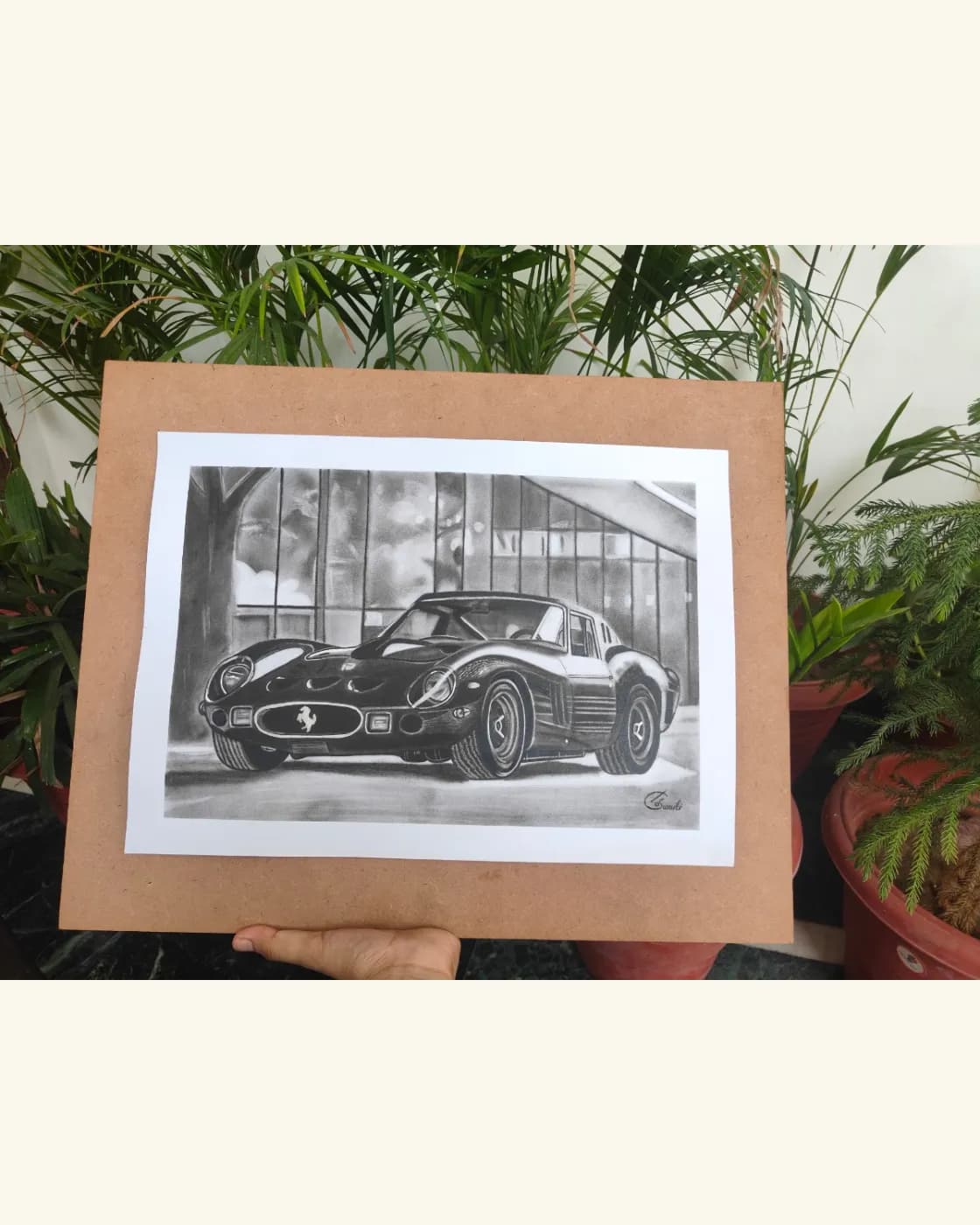 Handmade charcoal car sketch, photo 3 of 3