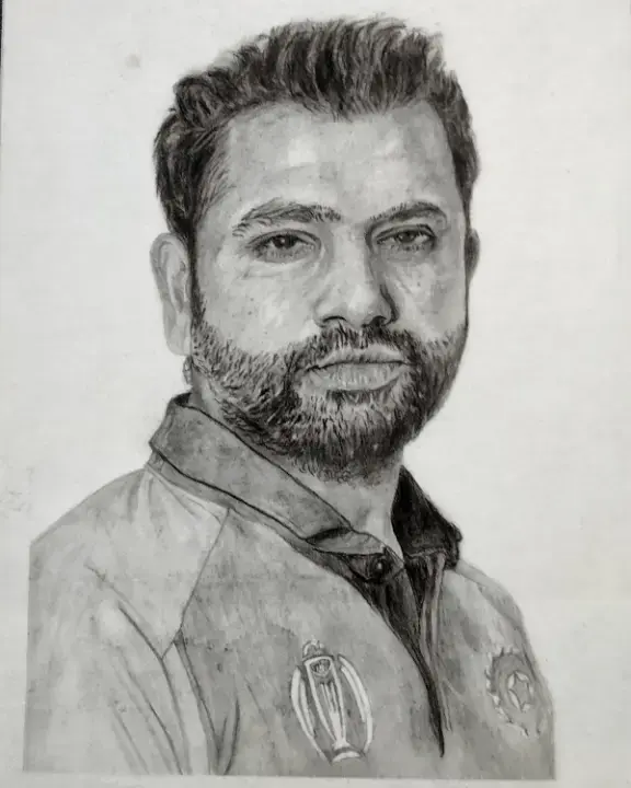 Handmade sketch of cricketer Rohit Sharma