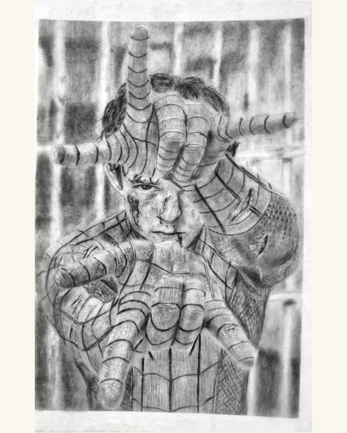 Tom Holland Spider-Man charcoal pencil drawing, photo 1 of 2