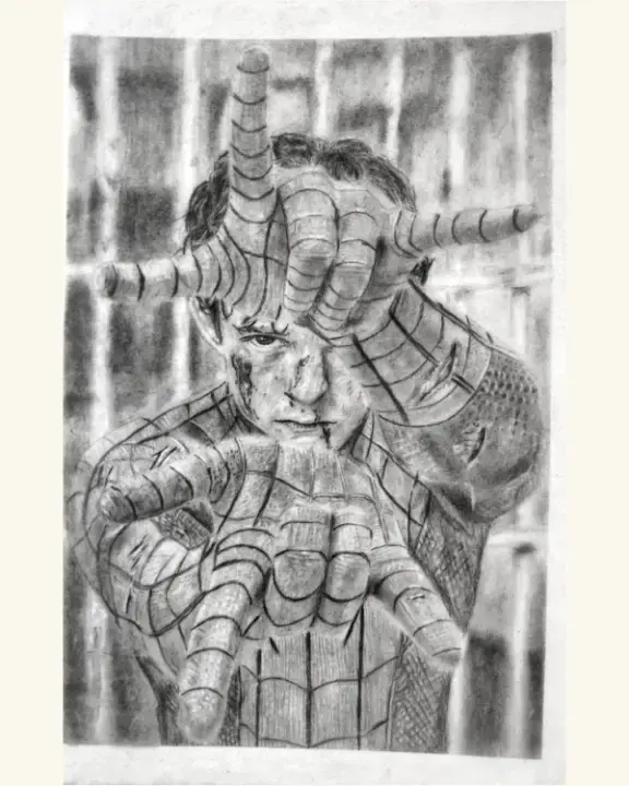 Tom Holland Spider-Man charcoal pencil drawing