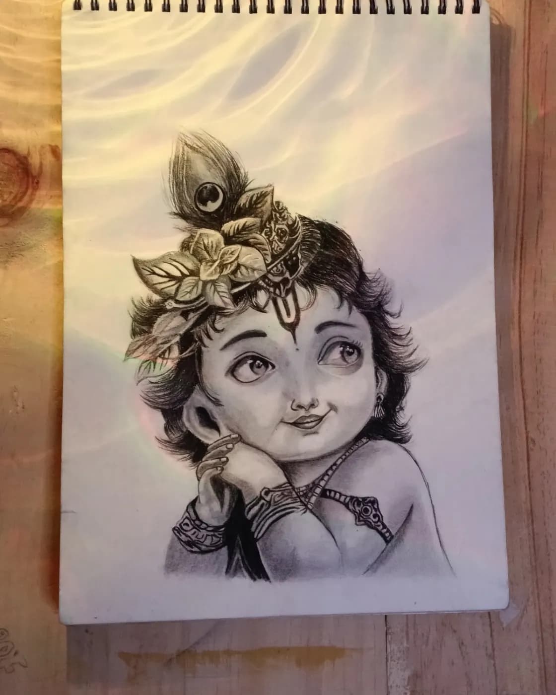 Handmade baby Krishna charcoal portrait, photo 3 of 3