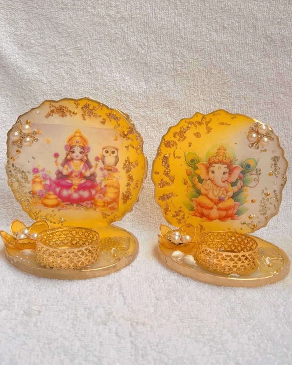 Lakshmi and ganesh tealight holder set, photo 1 of 3