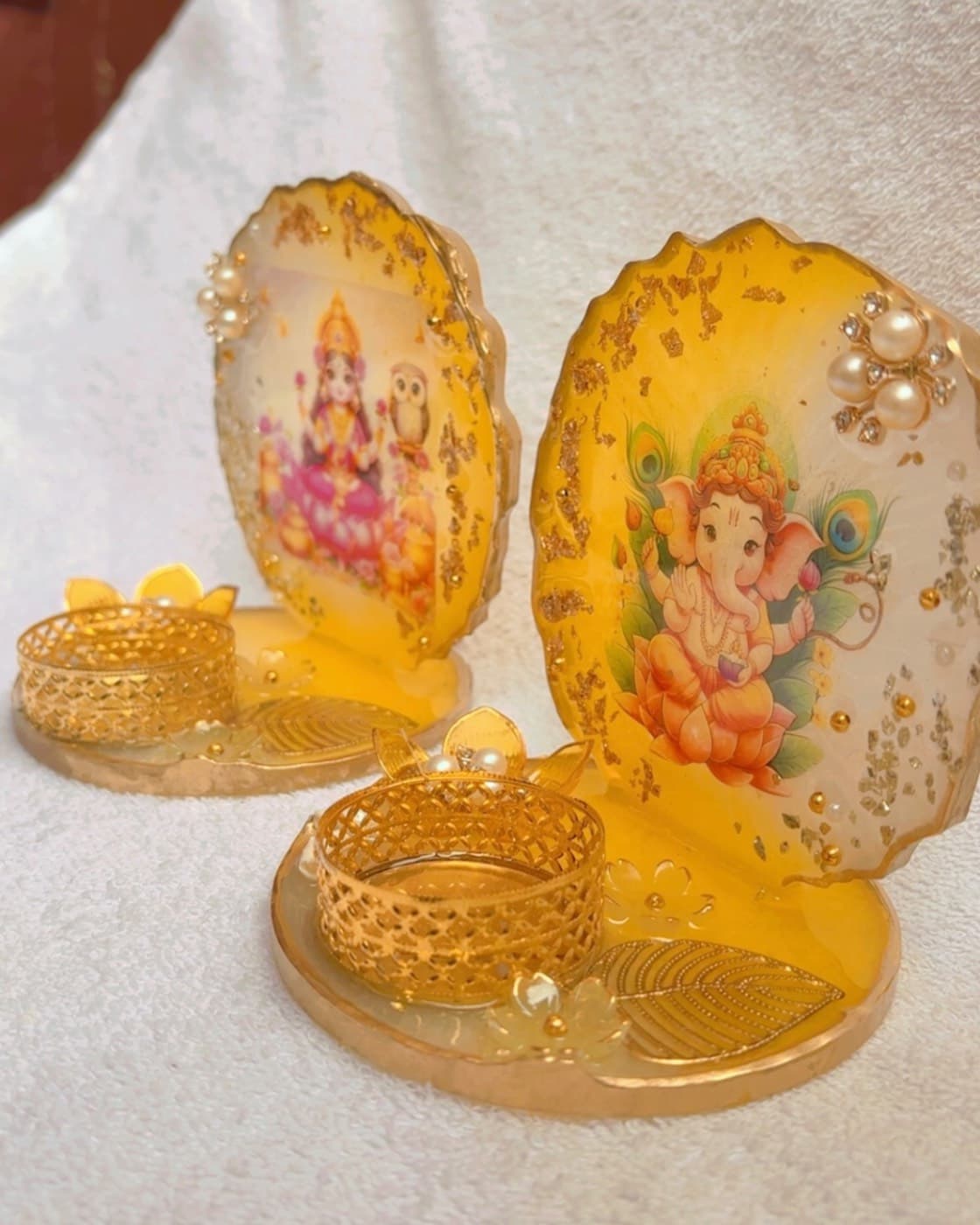 Lakshmi and ganesh tealight holder set, photo 2 of 3
