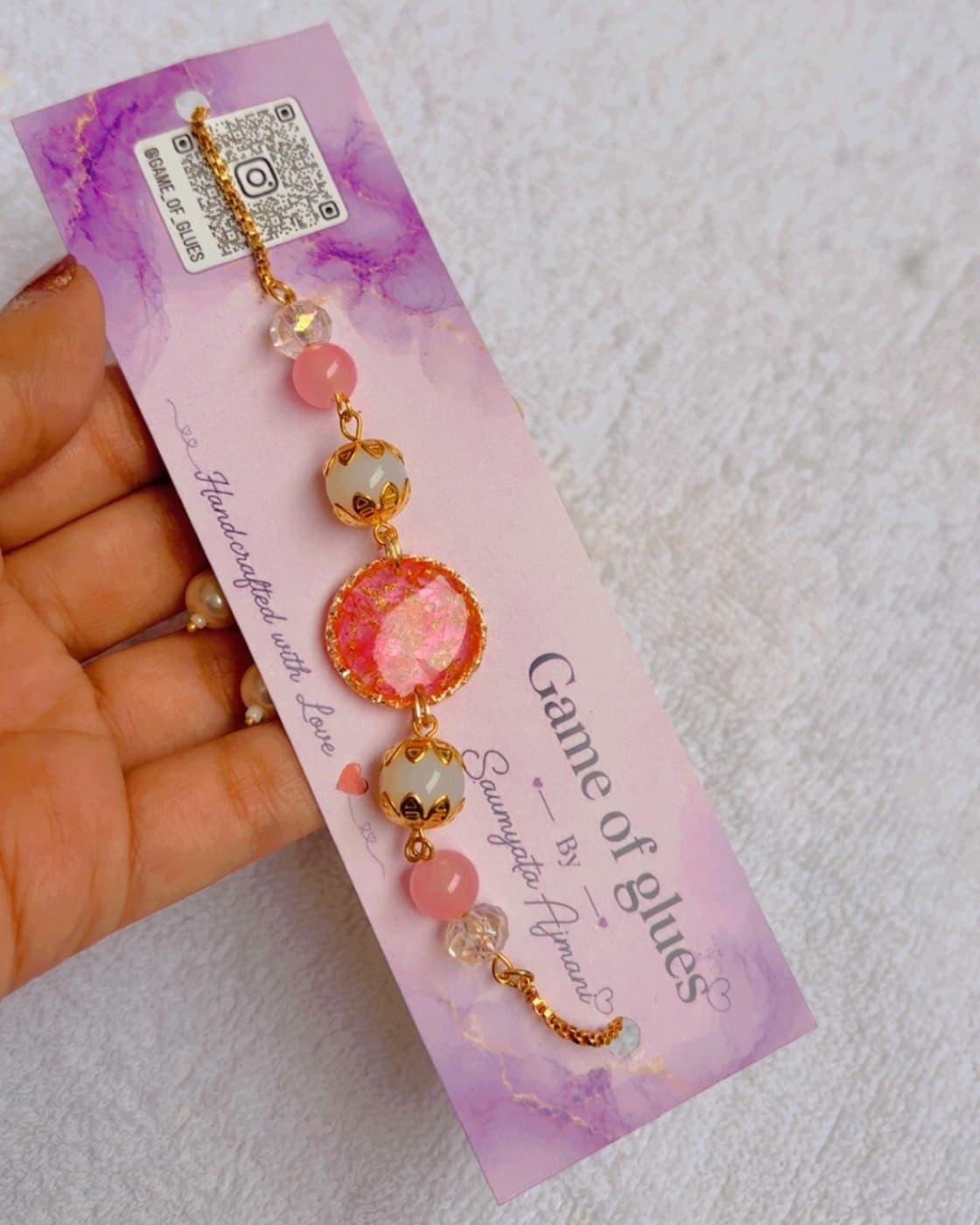 Resin real floral bracelet in pink and orange, photo 1 of 5