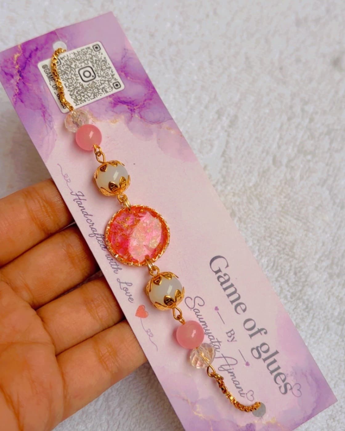 Resin real floral bracelet in pink and orange, photo 4 of 5
