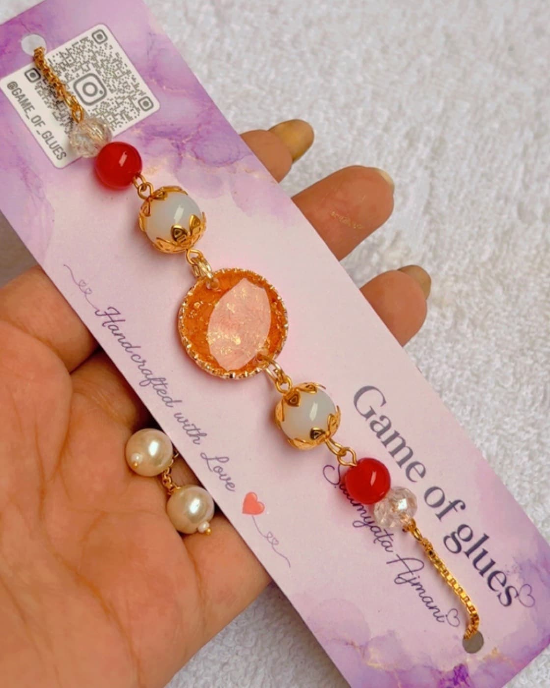 Resin real floral bracelet in pink and orange, photo 5 of 5