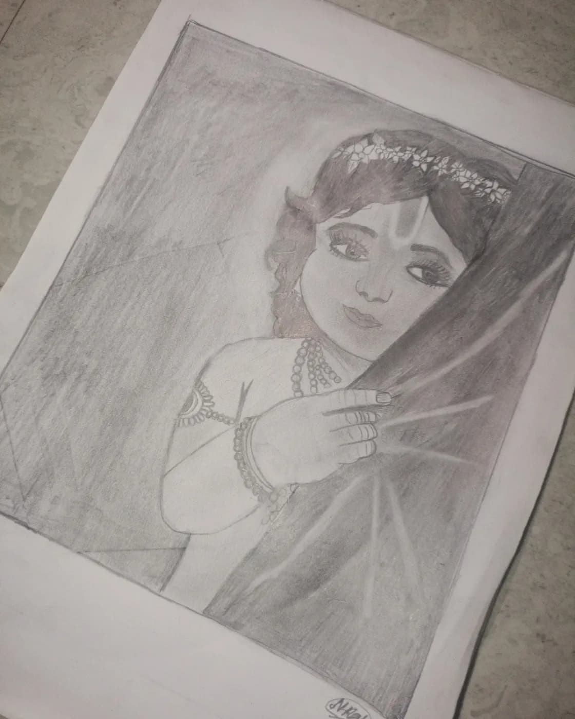 "bal Krishna pencil sketch- Handmade , original., photo 1 of 3