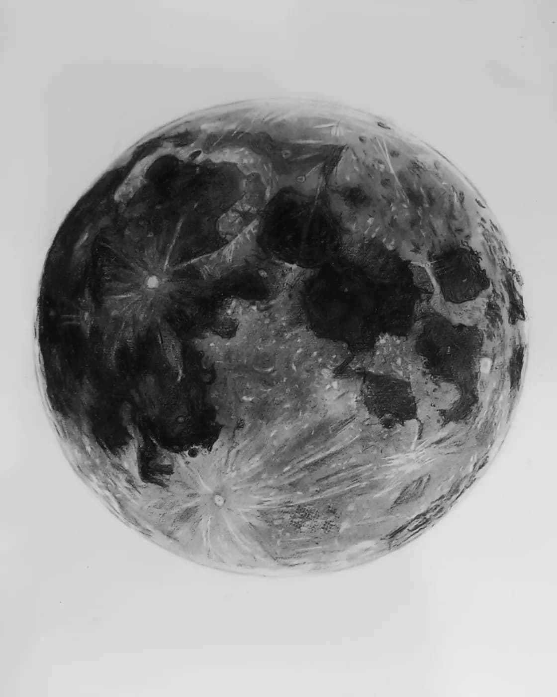 Realistic Charcoal Moon Drawing with Frame, photo 1 of 2