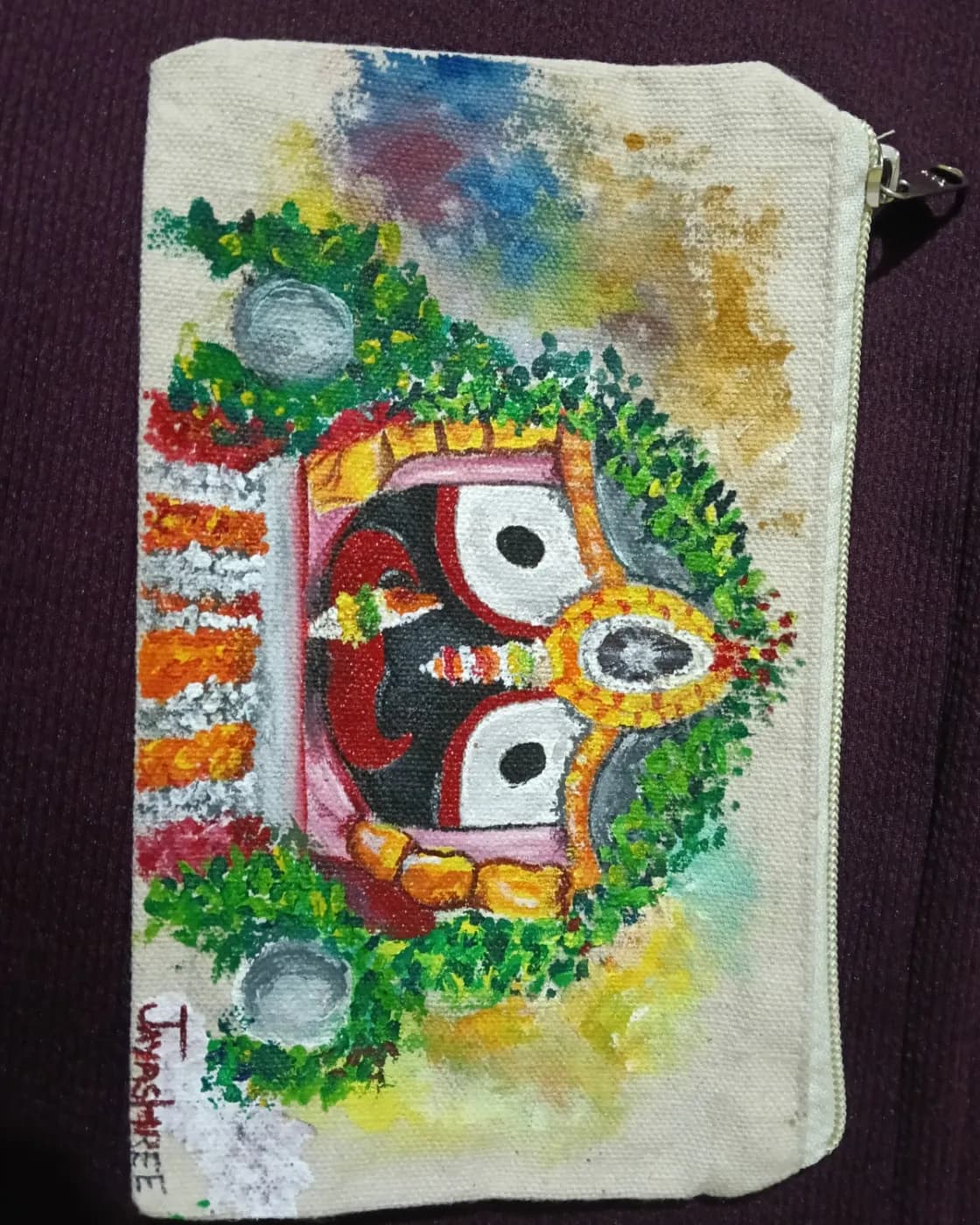 Hand painted fabric pen pouch, photo 1 of 1