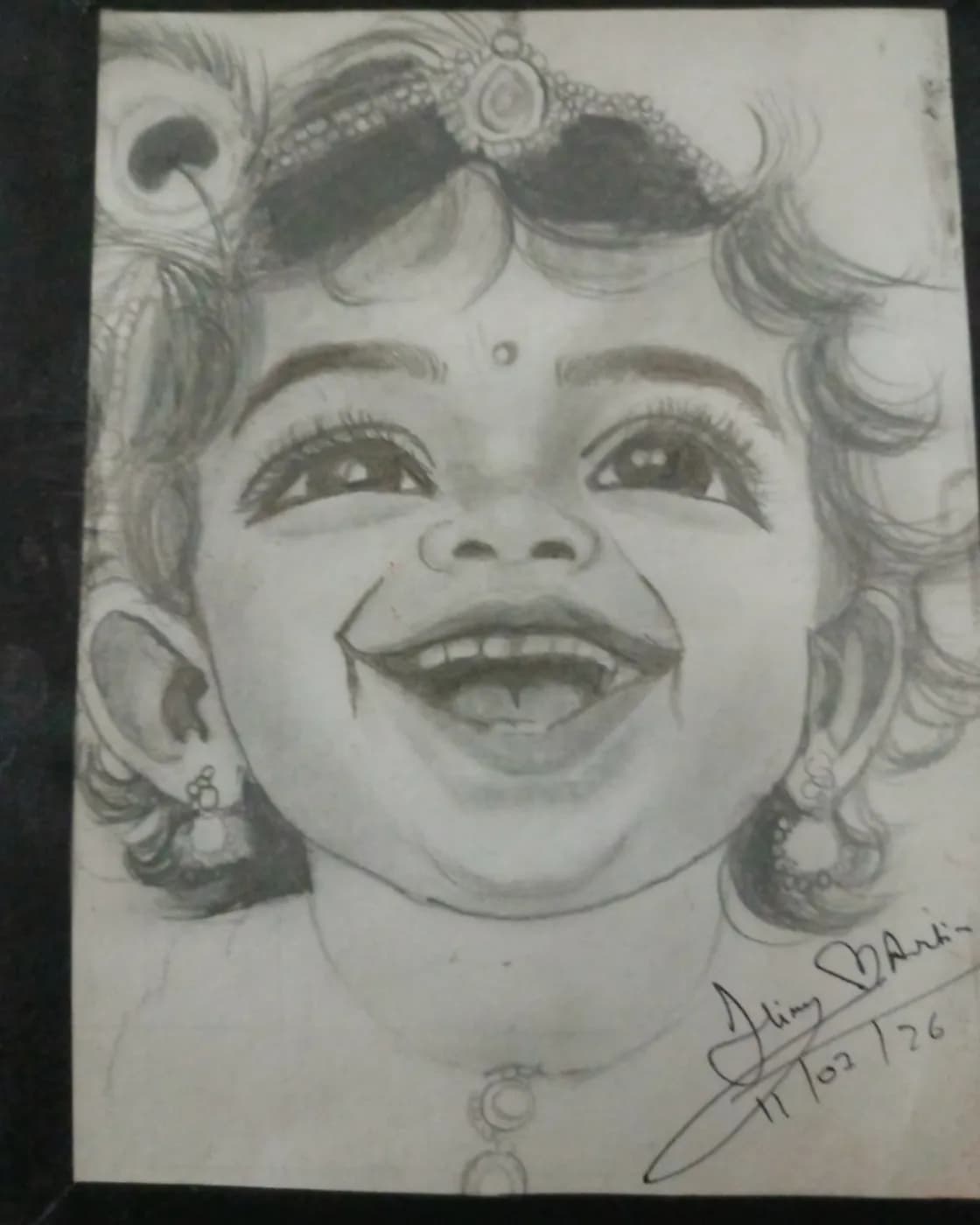 Handmade Bal Krishna pencil sketch, photo 1 of 1