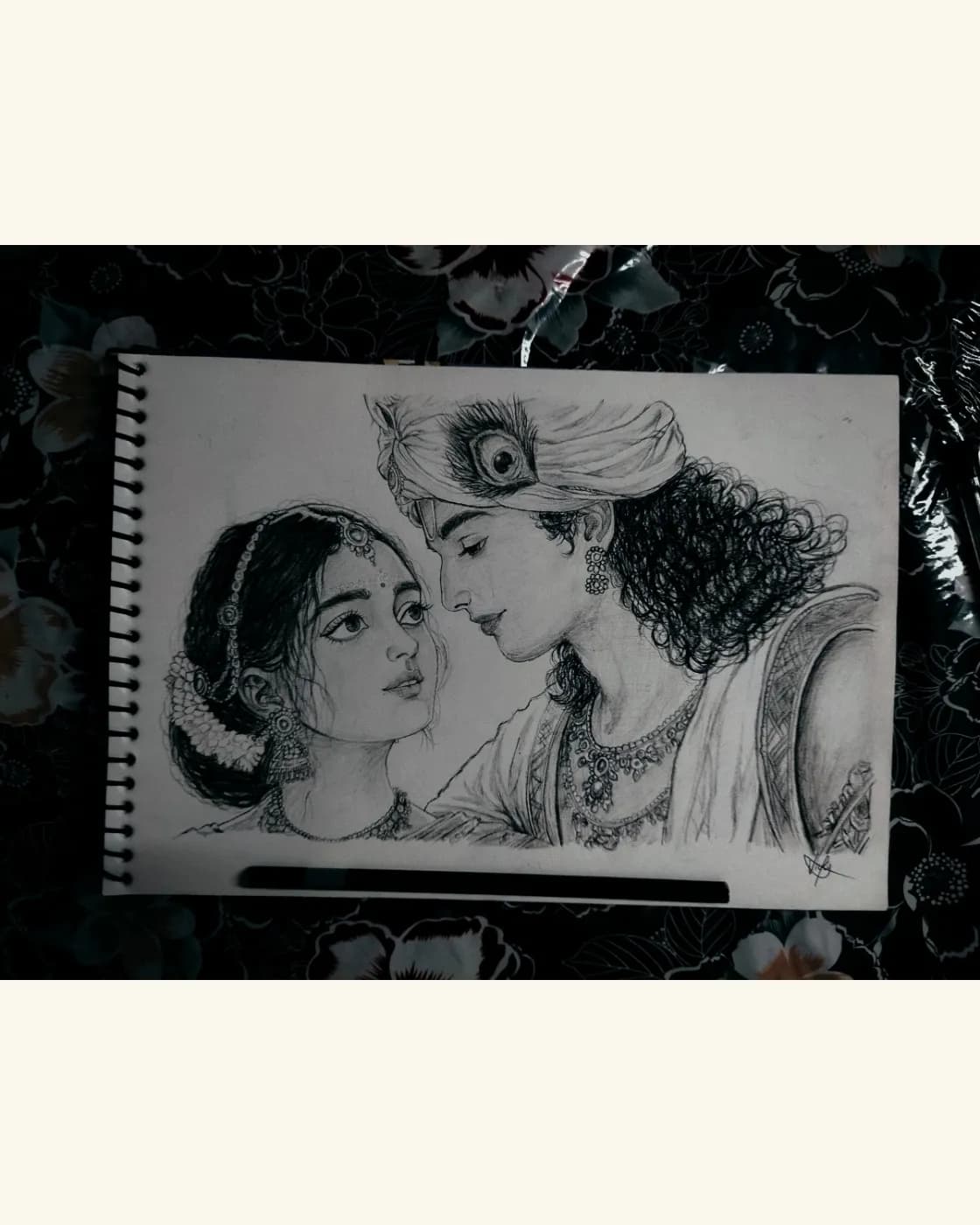 Radha Krishna charcoal pencil art, photo 1 of 1