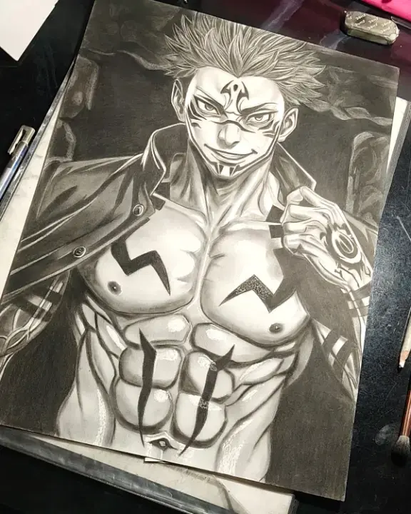 Handmade anime character pencil sketch artwork