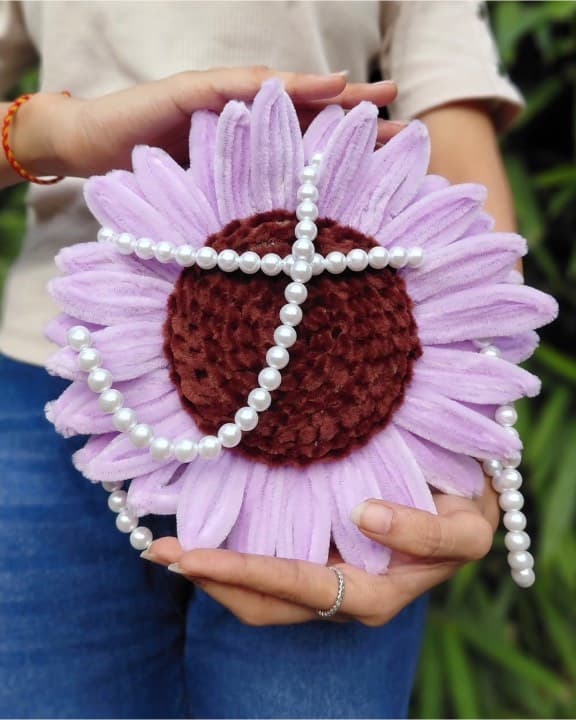 Handmade crochet lavender flower with pearls