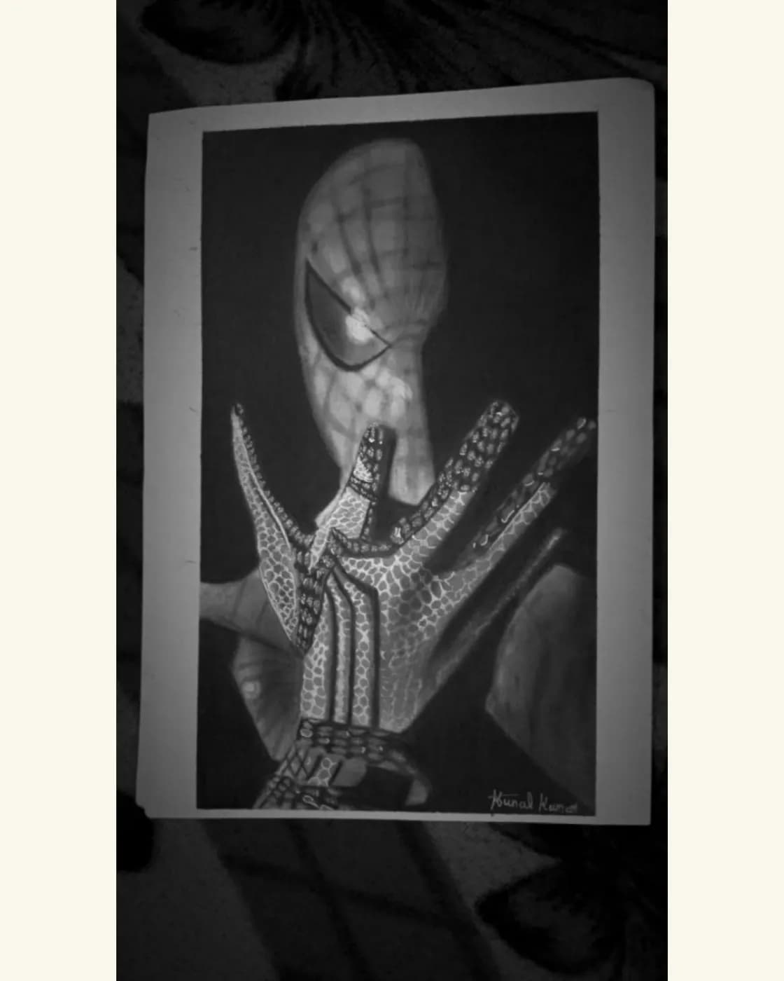 Black and white spider-man pencil drawing, photo 1 of 4