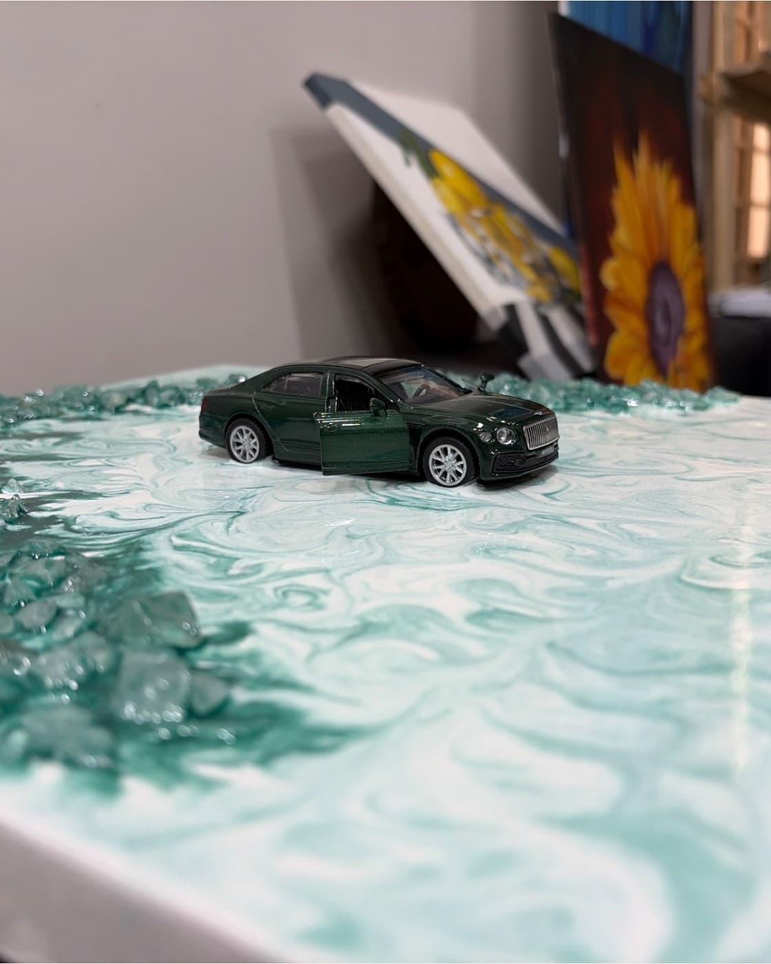 Green resin artwork with Bentley car, photo 2 of 2