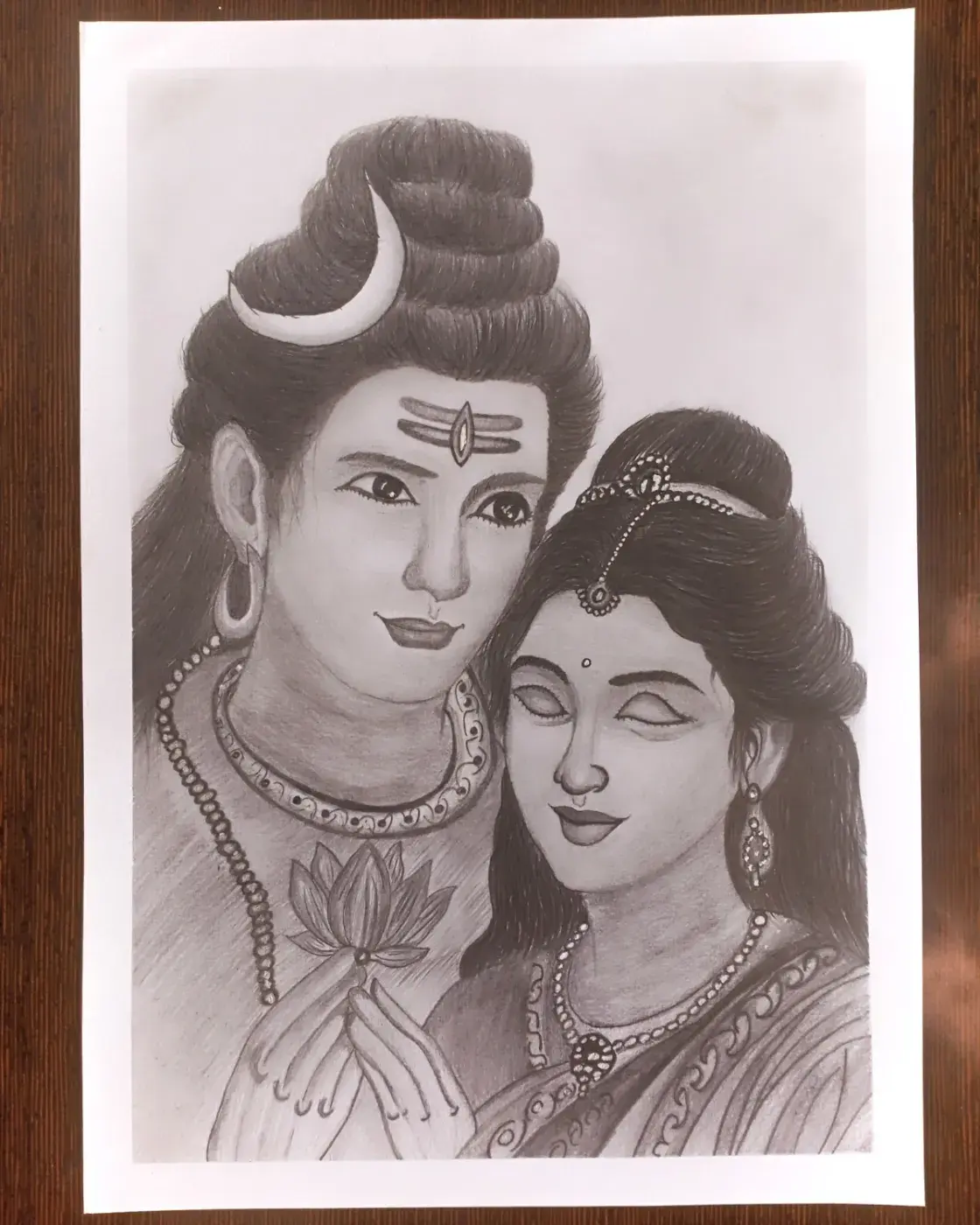 Shiv Parvati Charcoal Pencil Sketch Art, photo 1 of 1