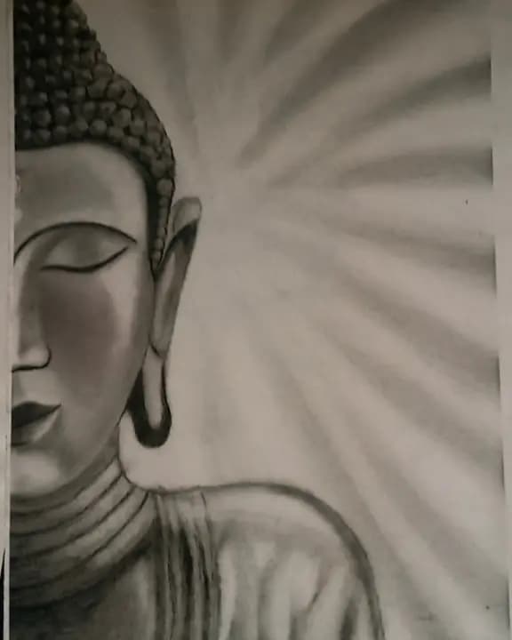 Handmade Buddha Charcoal Pencil Art
