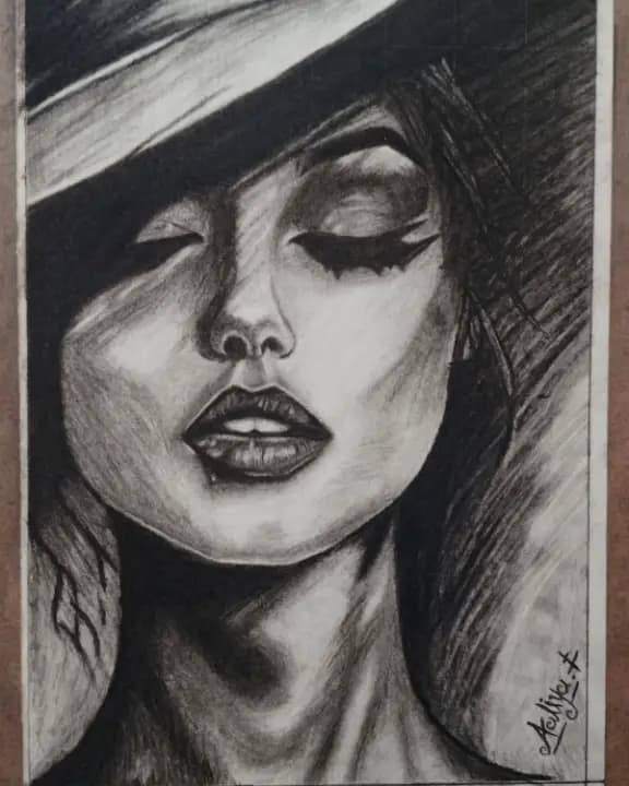 Handmade charcoal girl portrait in A2 size