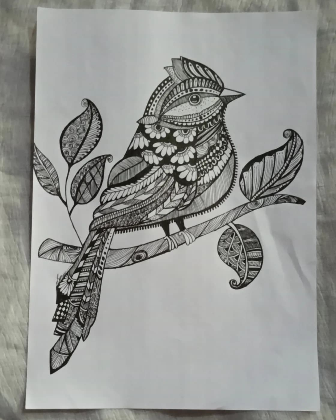 Handmade bird mandala drawing in black, photo 1 of 1