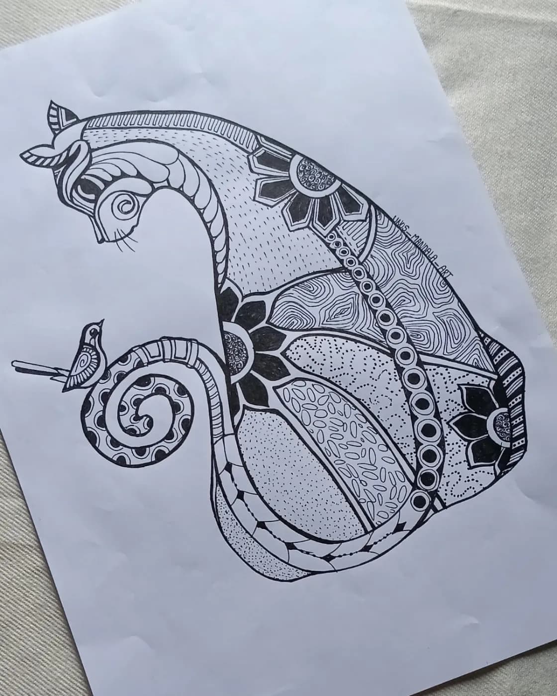 Handmade Cat and Bird Mandala Art, photo 1 of 1