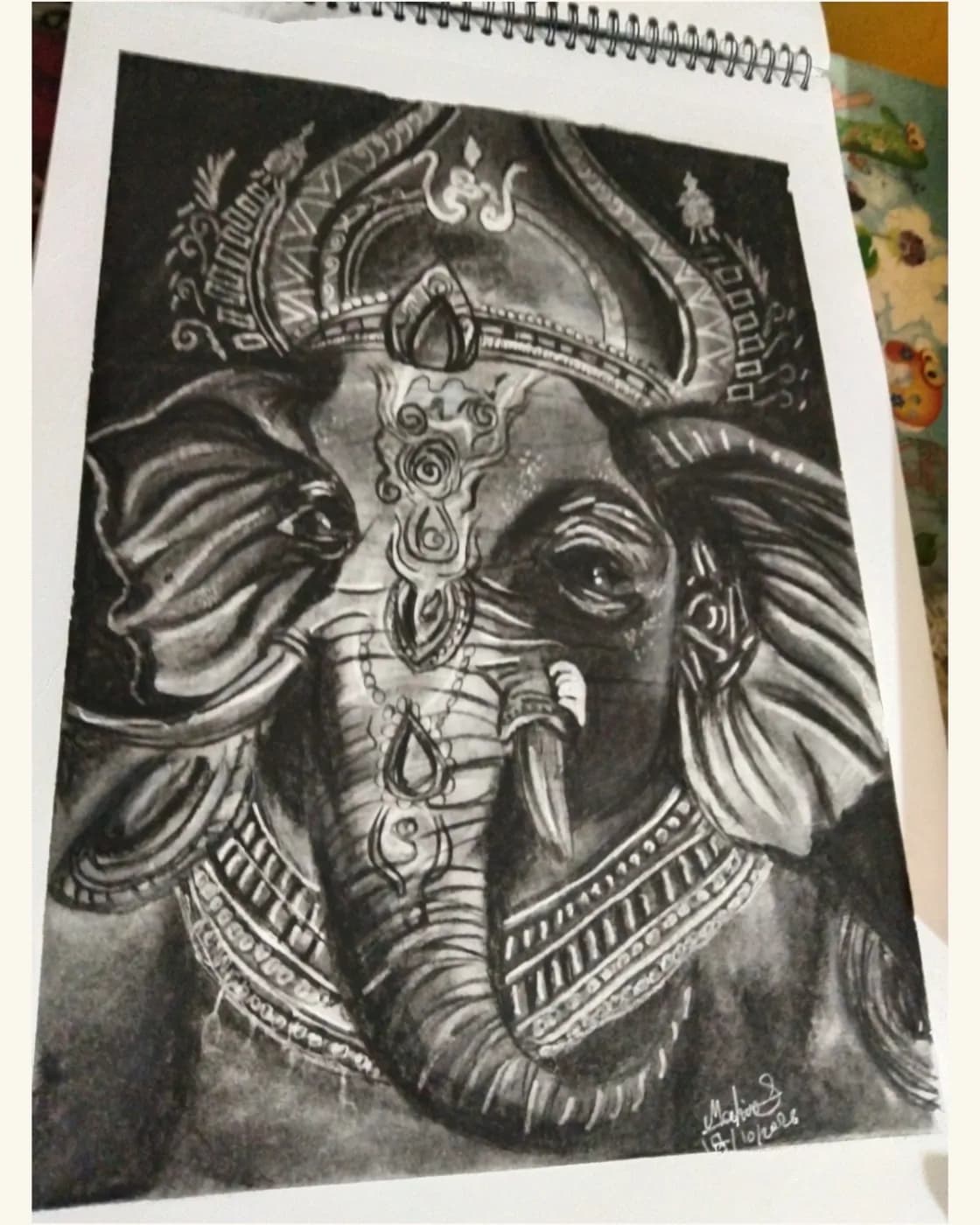 Ganesha charcoal pencil art wall hanging, photo 1 of 1
