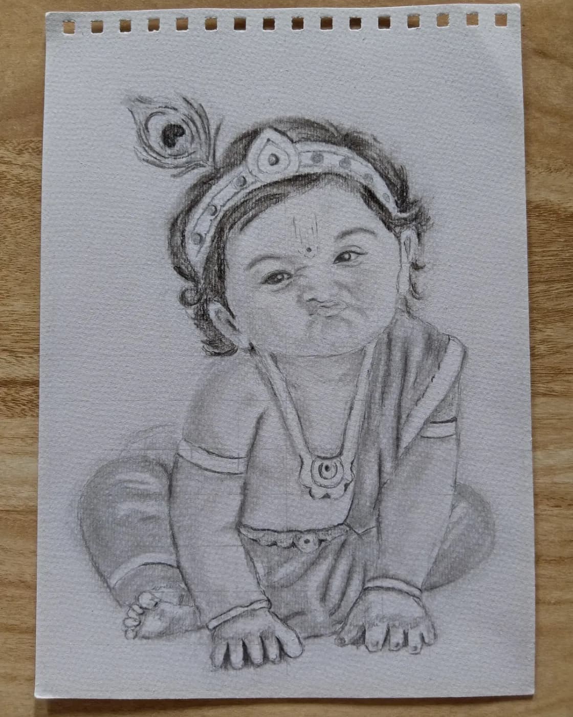Handmade Little Krishna Pencil Sketch, photo 1 of 2
