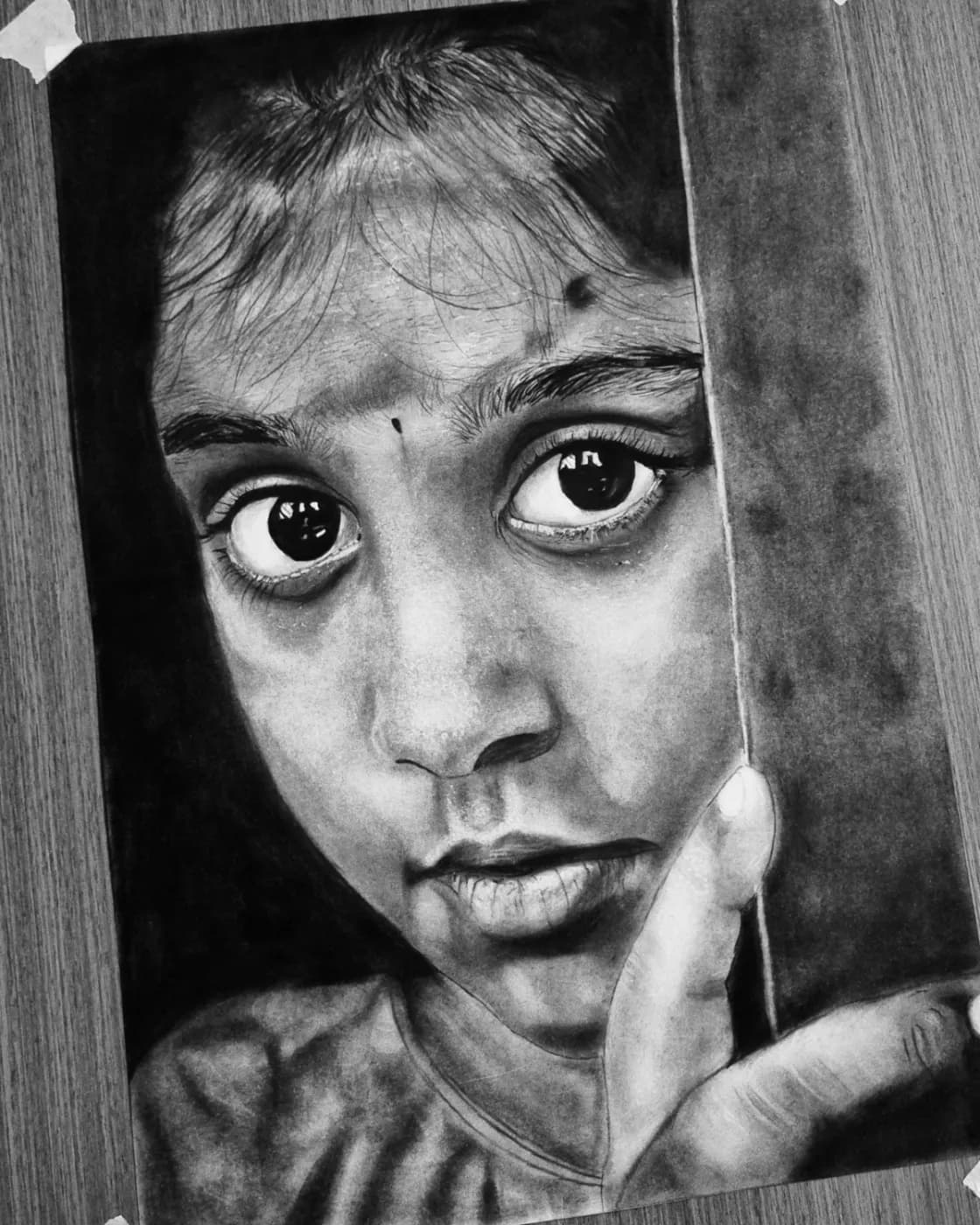 Innocence hyperrealistic charcoal pencil portrait, photo 1 of 1