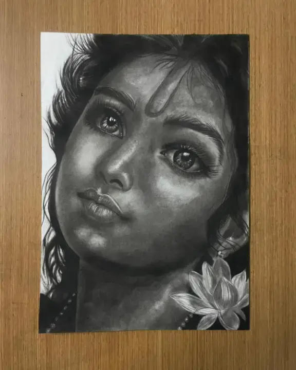 Radha Krishna charcoal portrait