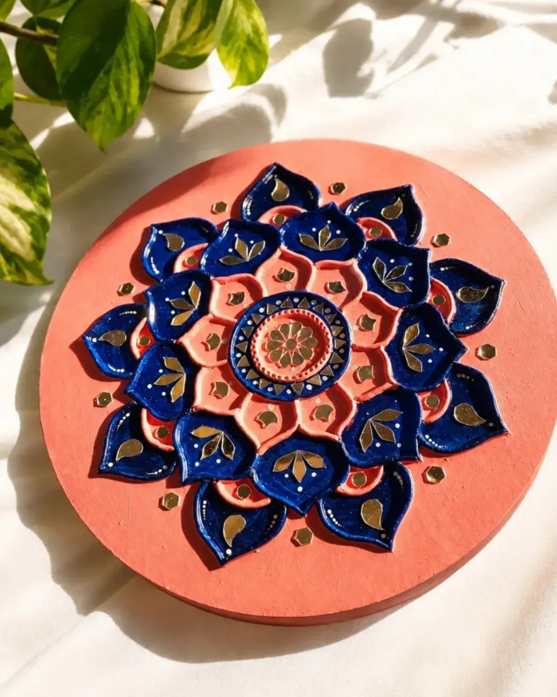 Handmade lippan wall art with mirror work - 12 inch, photo 1 of 2