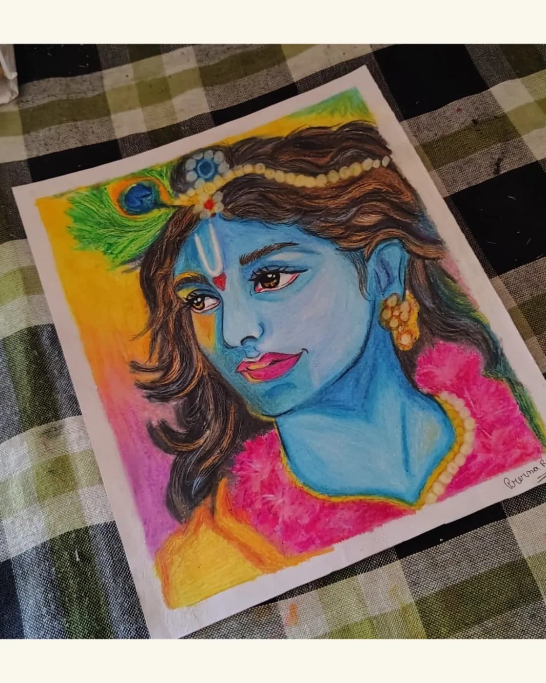 Handmade Lord Krishna Oil Pastel Art, photo 1 of 1