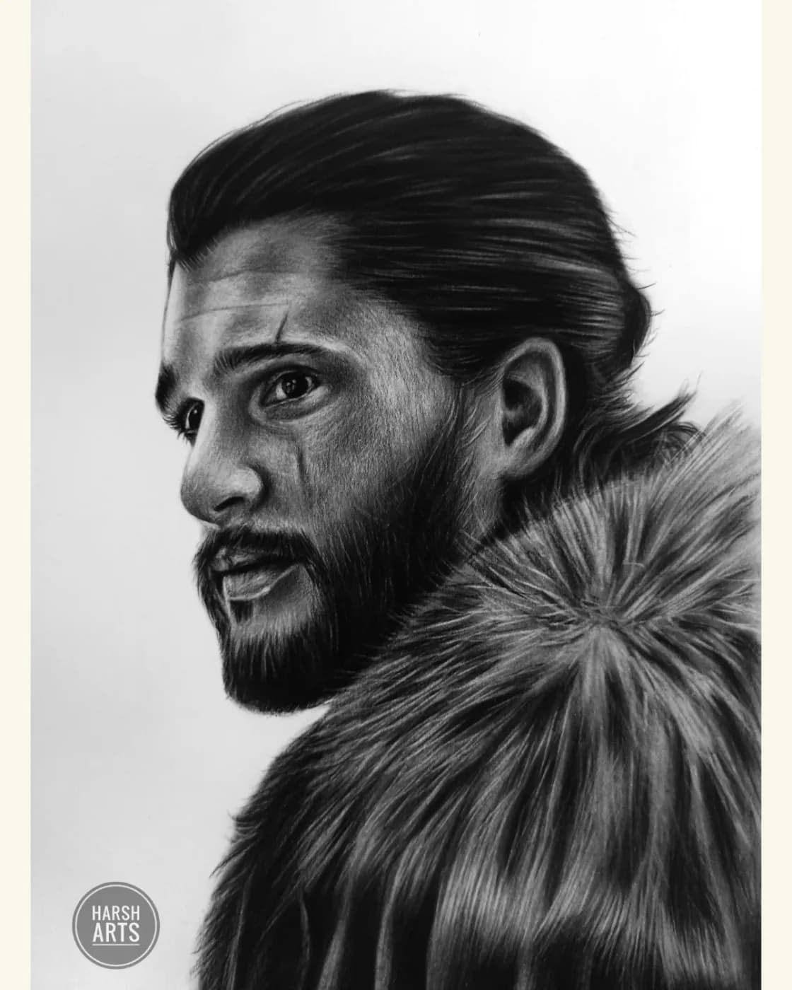 Jon Snow Handmade Charcoal Portrait Drawing, photo 2 of 2