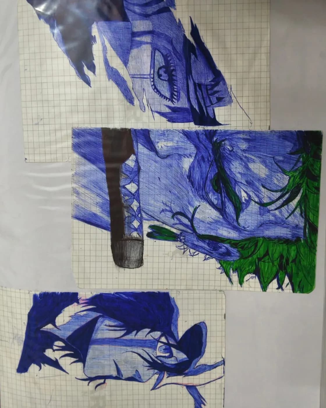 Anime pen drawing on grid paper, photo 1 of 1