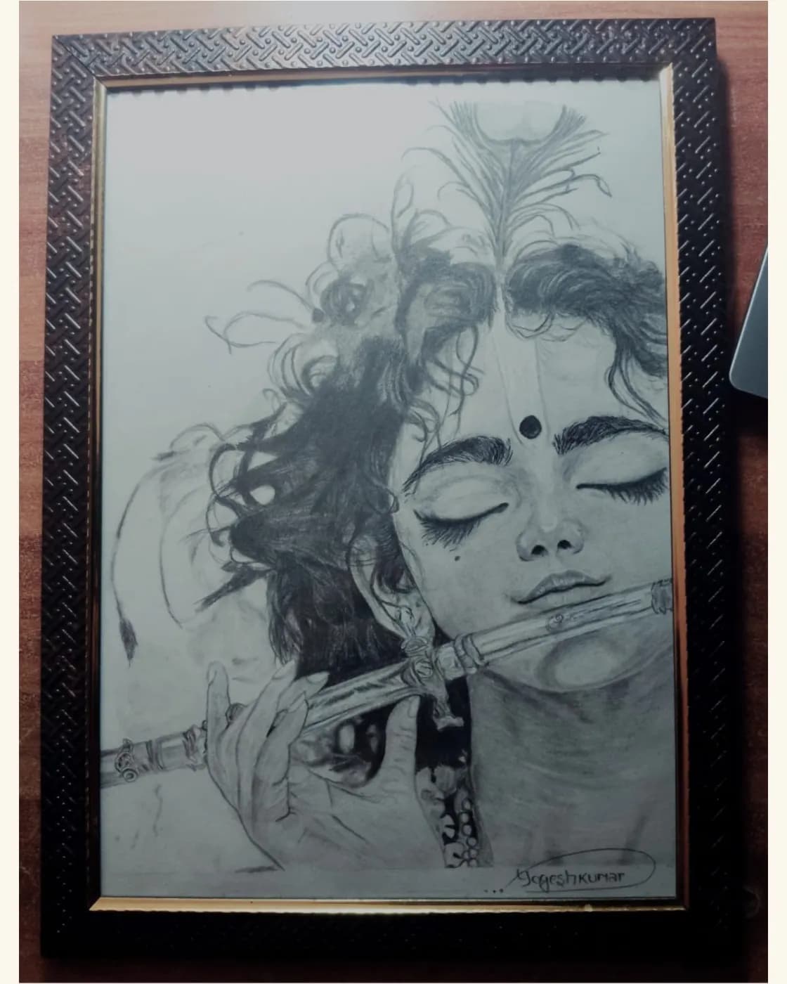 Krishna pencil art with flute, photo 1 of 1