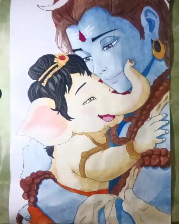 Cute lord Ganesha and lord Shiva's painting