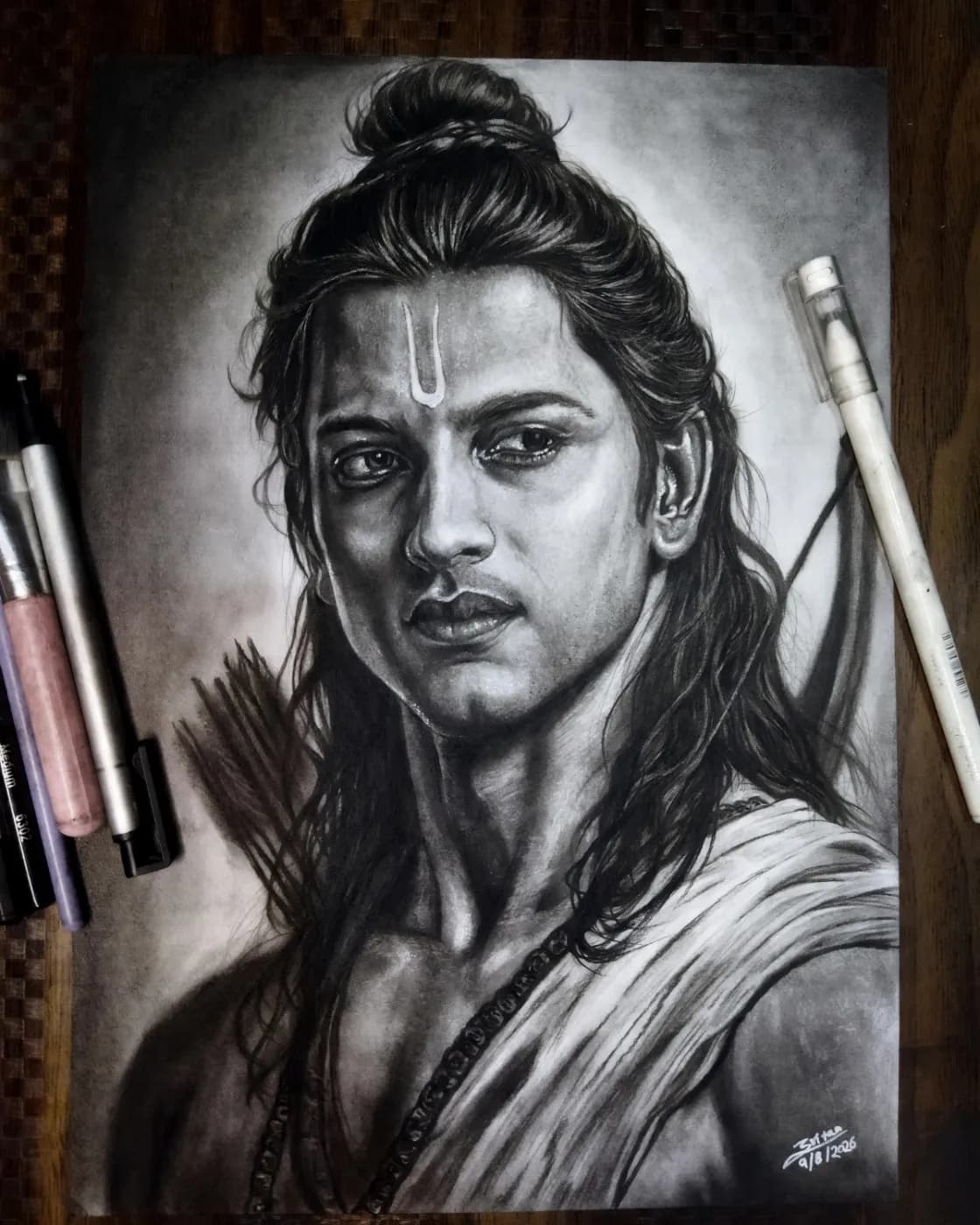 Realistic Lord Shree Ram Charcoal Portrait | Handmade A4 Artwork for Sale, photo 1 of 1
