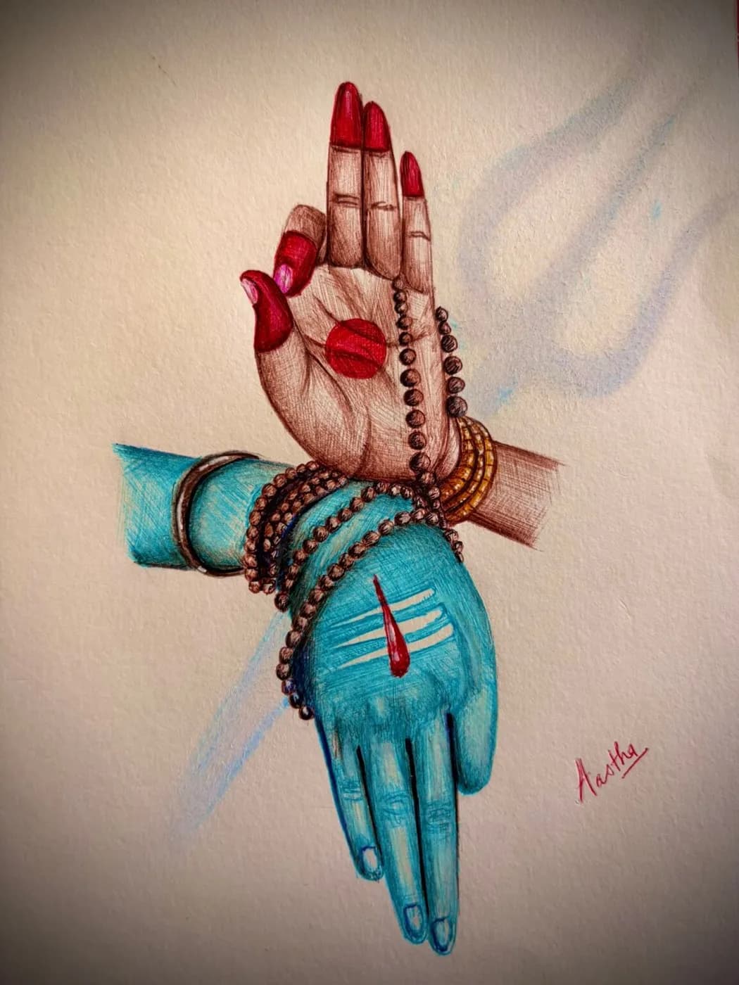 Pen Sketch of Shiva and Parvati hands, photo 1 of 1