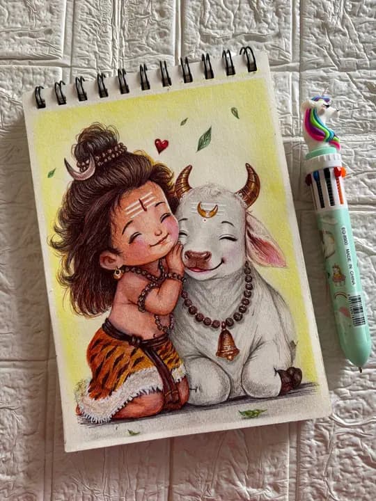 Pen Artwork of Shiva and Nandi