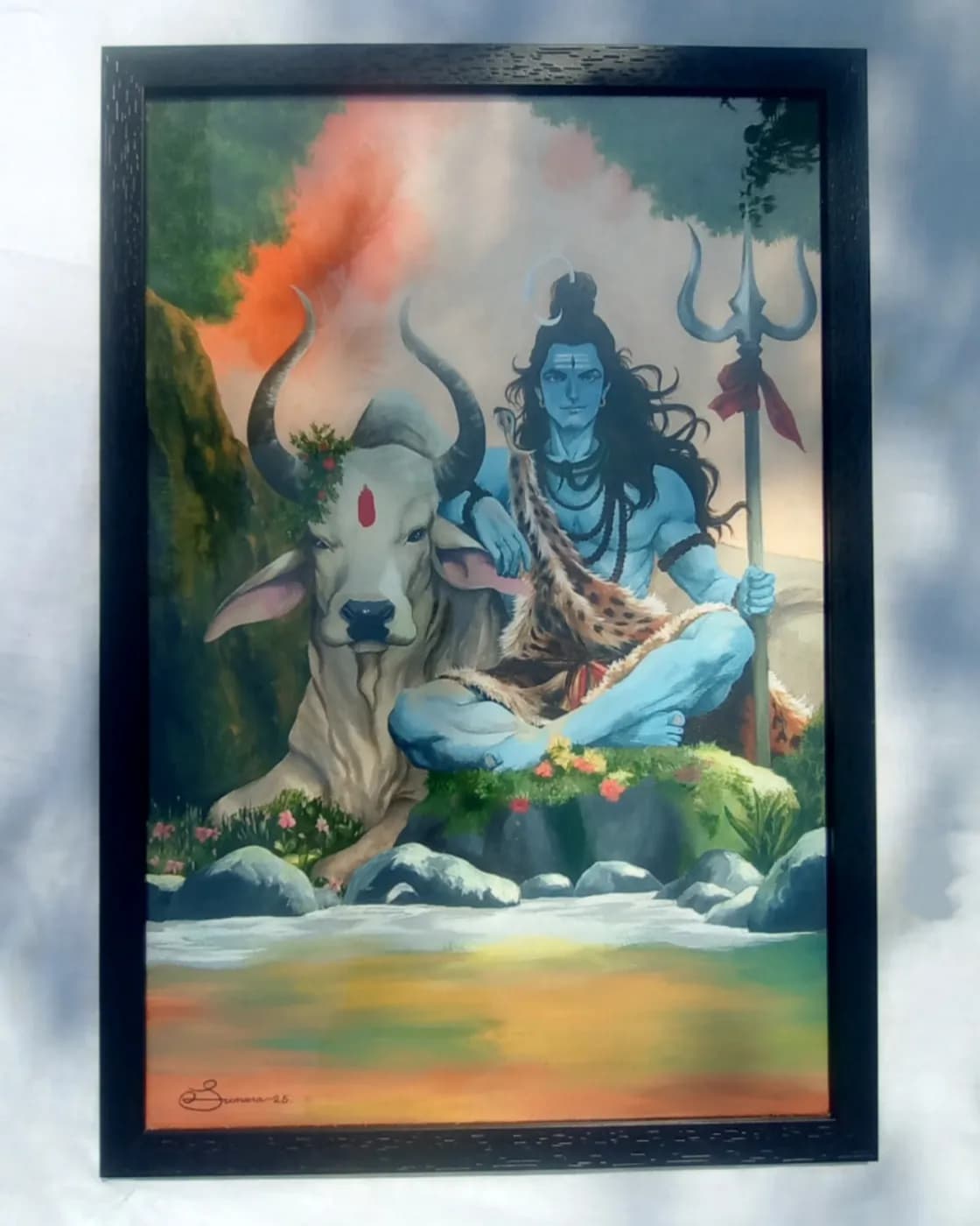 Mahadev and Nandi acrylic canvas painting, photo 1 of 1