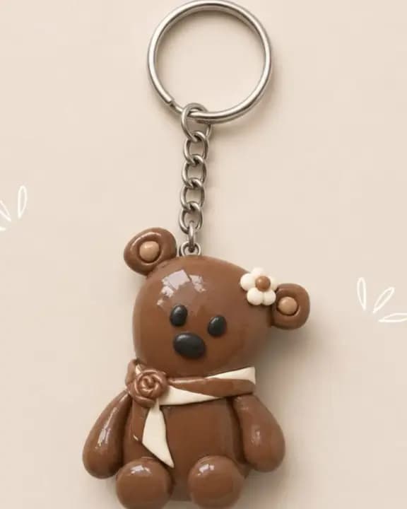 Handmade clay teddy bear keychain