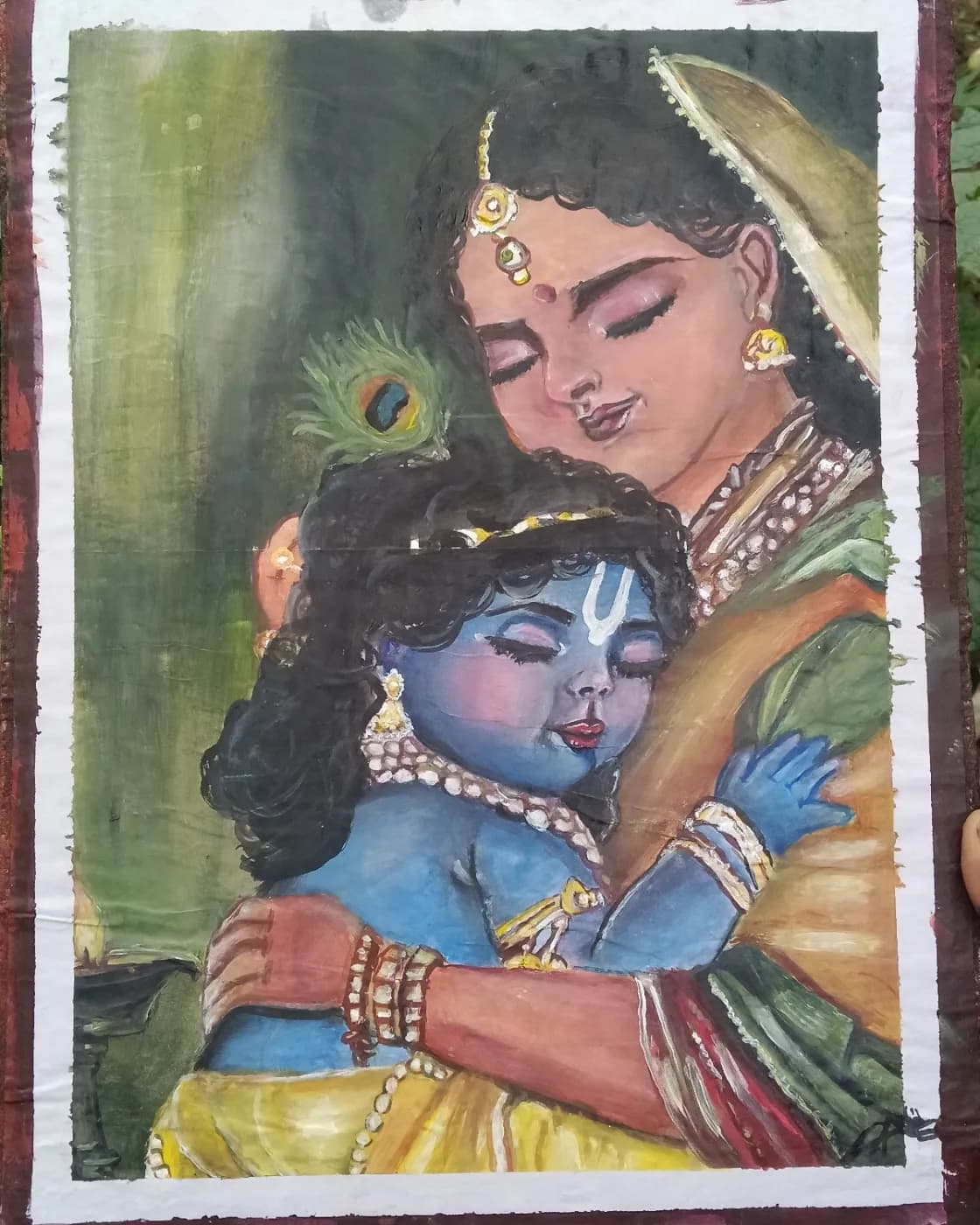 Maa Yashoda and baby Krishna acrylic painting, photo 1 of 1