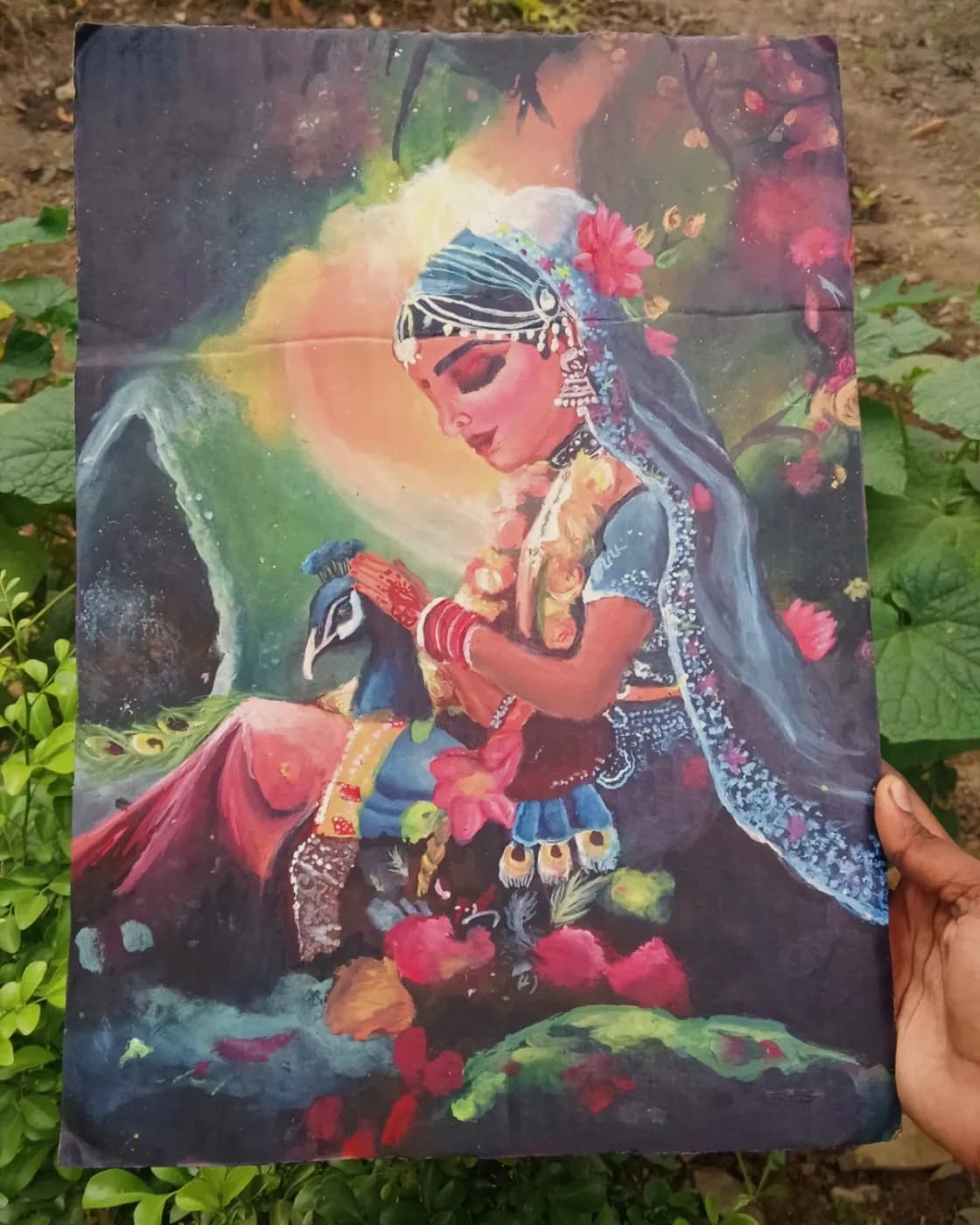 Radha Rani acrylic painting with peacock, photo 1 of 1