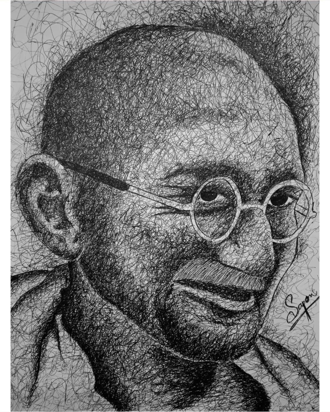 Mahatma Gandhi pen drawing artwork, photo 1 of 1