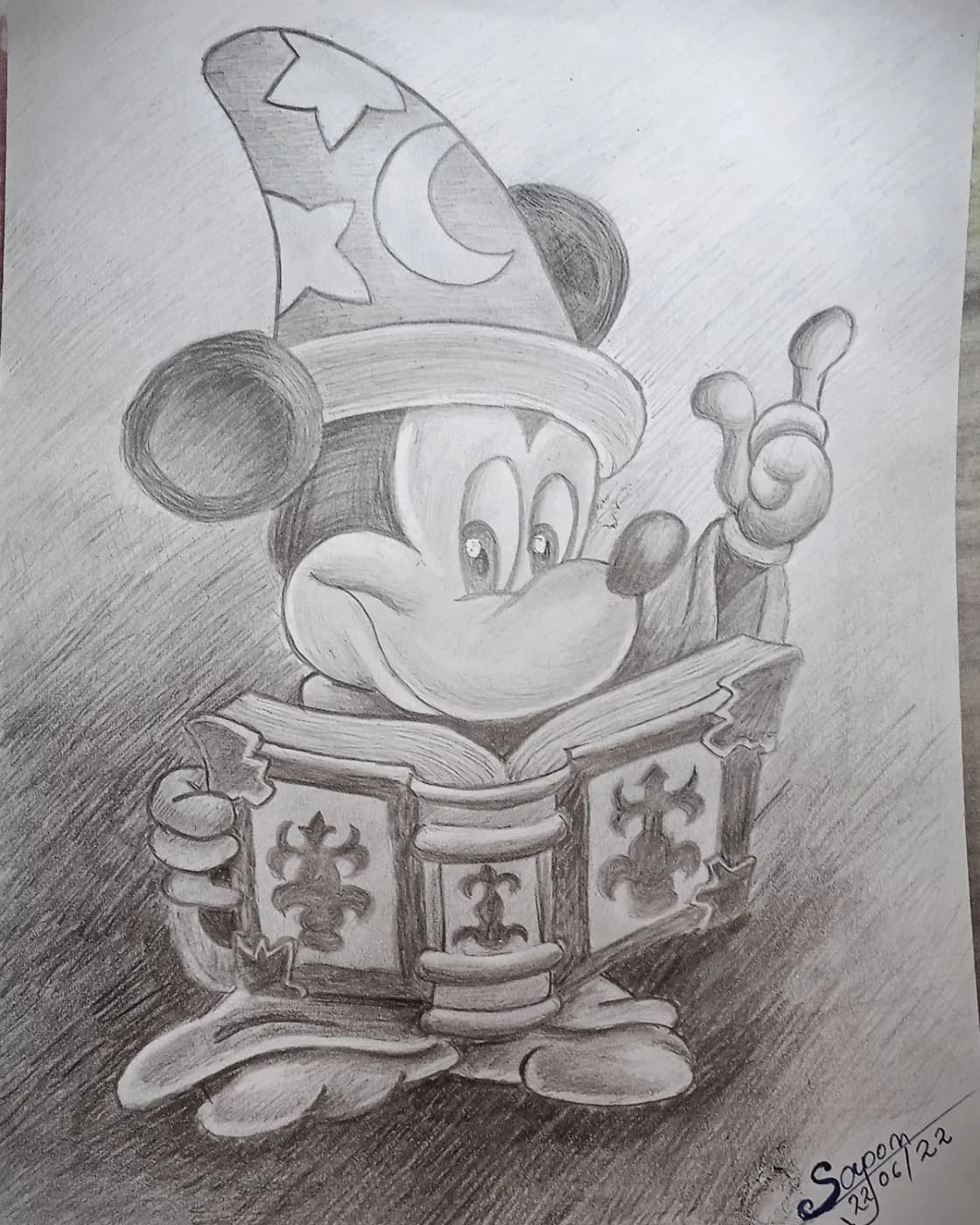 Mickey mouse pencil drawing on paper, photo 1 of 1