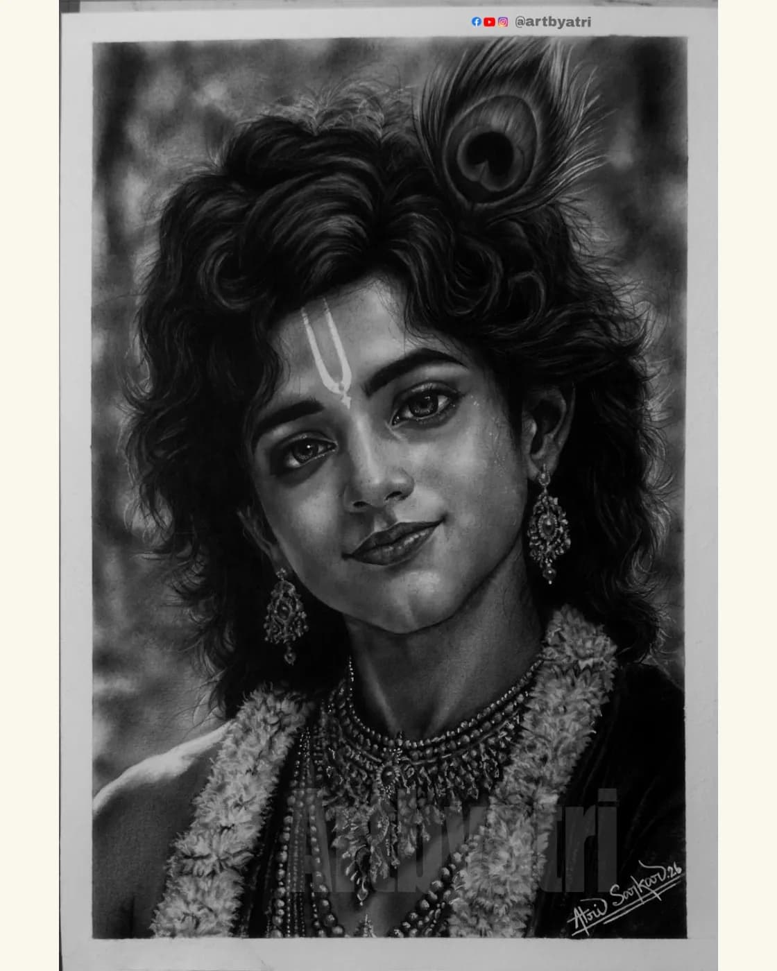 Shree Krishna Charcoal Pencil Art, photo 1 of 1
